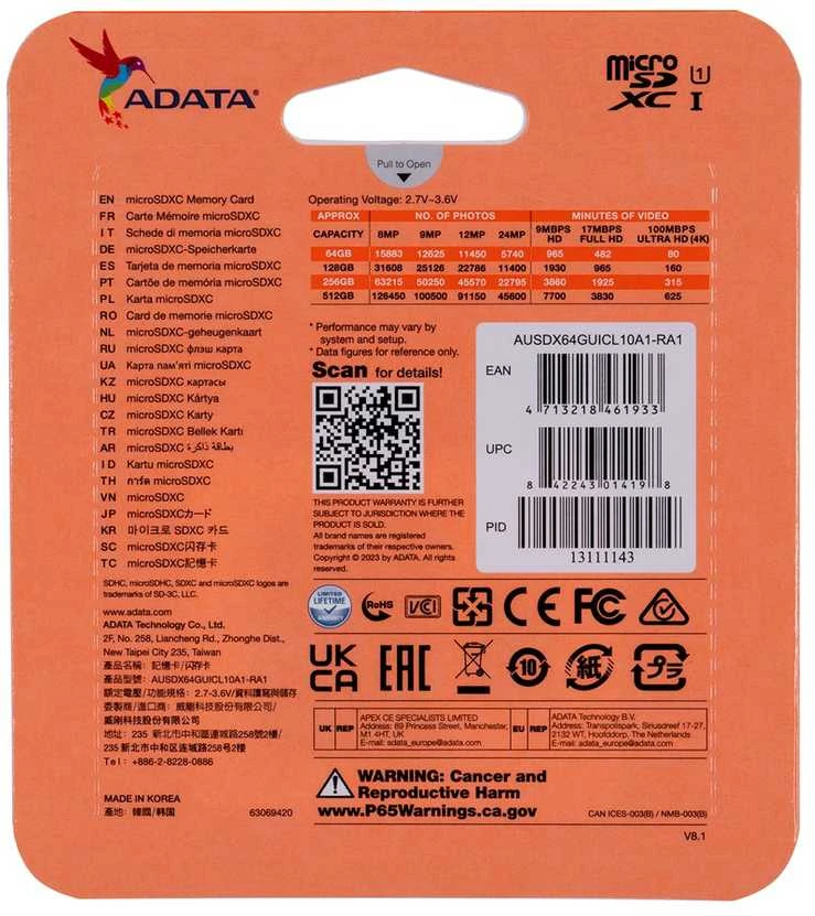 ADATA 64GB Micro SDXC V10 85MB/s + adapteriai