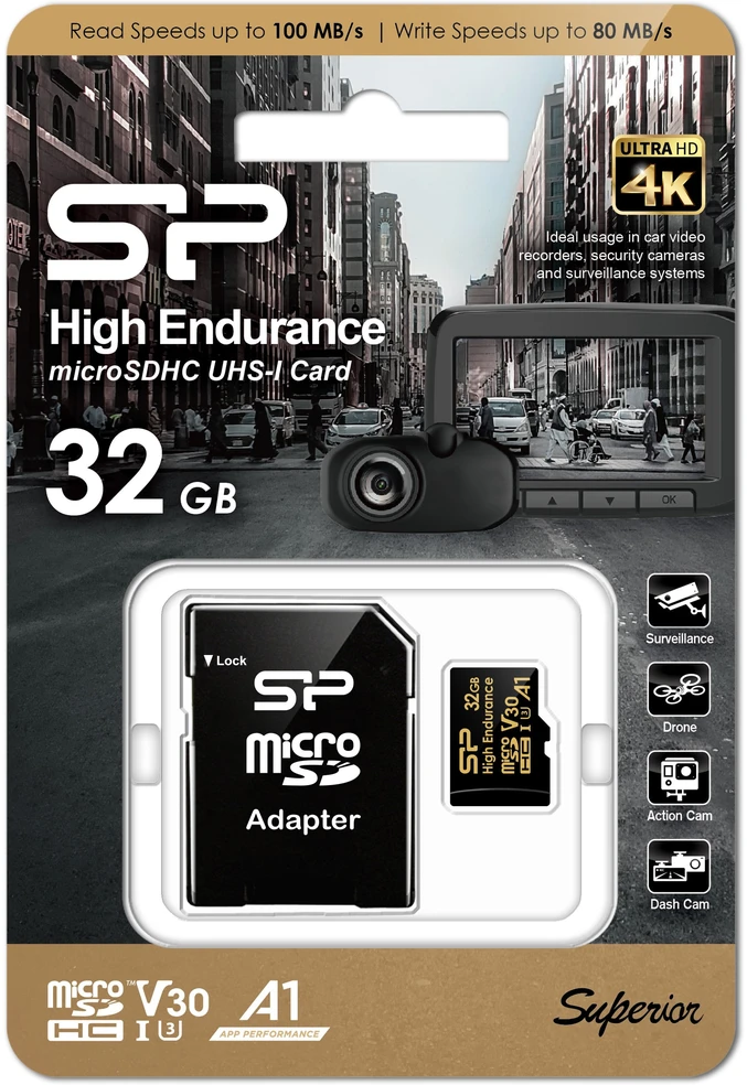 Atminties kortelė - Silicon Power High Endurance 32 GB Micro SDHC UHS-I U3 V30 A1 Su Adapteriu