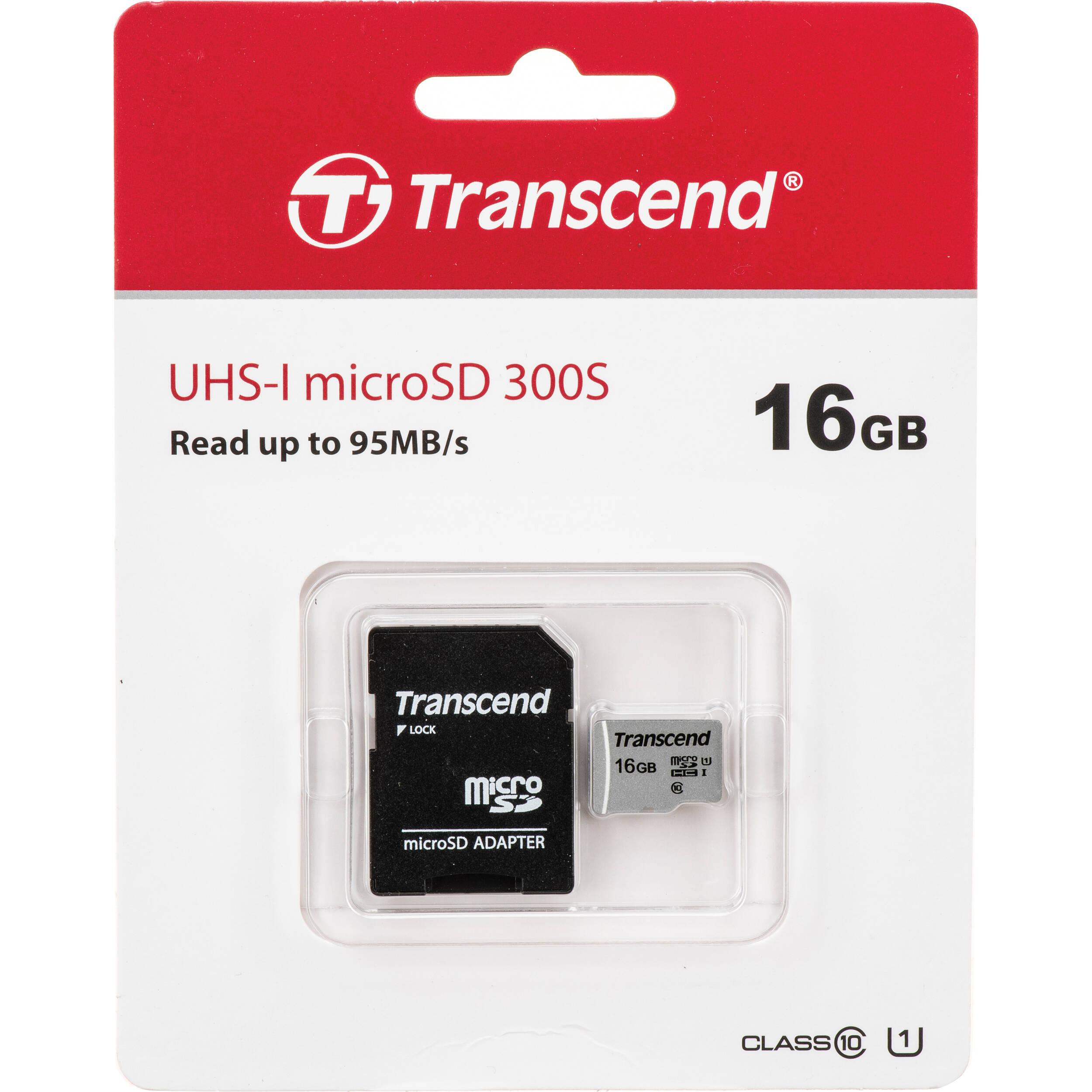 Atminties kortelė su adapteriu Transcend microSDHC USD300S 16GB CL10 UHS-I U3 iki 95MB/S
