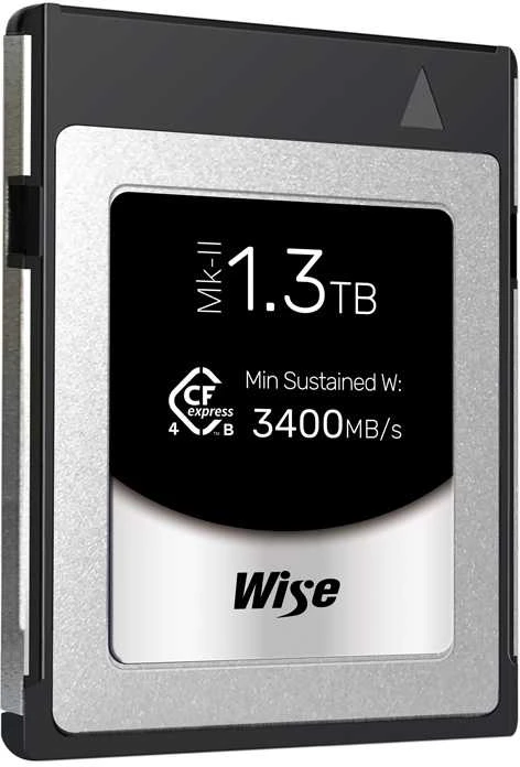 Wise 1.3TB CFexpress 4.0 kortelės matmenų ir duomenų struktūra