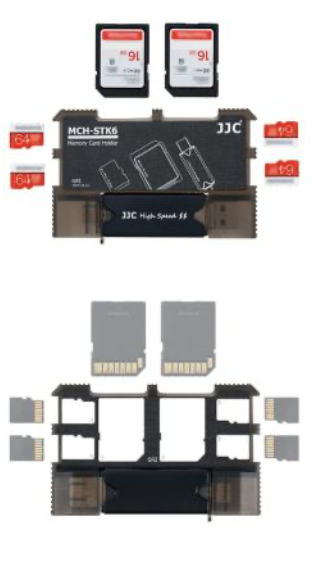 Atminties kortelės laikiklis - JJC MCH STK6GR 6 kortelių organizatorius su USB 3.0 skaitytuvu žalias