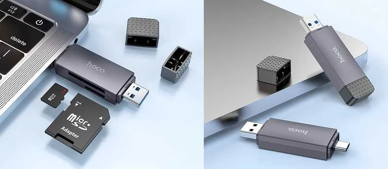 Atminties kortelių skaitytuvas Hoco HB45 USB-C/USB-A 2-in-1 USB3.0 pilkas