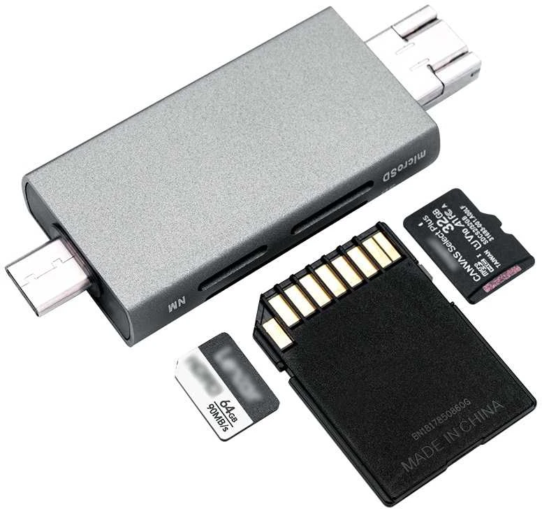 Atminties kortelių skaitytuvas - JJC CR UTC5AC 3-Port SD/NM Reader 90MB/s Pilkas