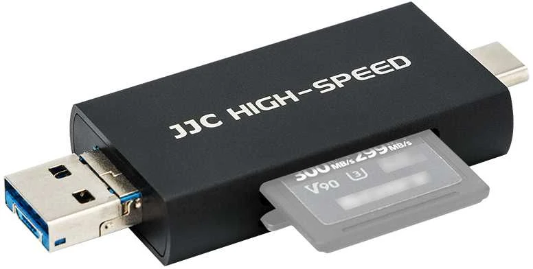 JJC dvigubas atminties kortelių skaitytuvas su USB-A ir USB-C
