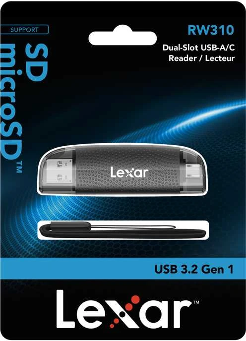 „Lexar“ kortelių skaitytuvas su dviem lizdais USB-A/C (LRW310X) Palaiko „Micro SD“ ir SD korteles (USB 3.1)