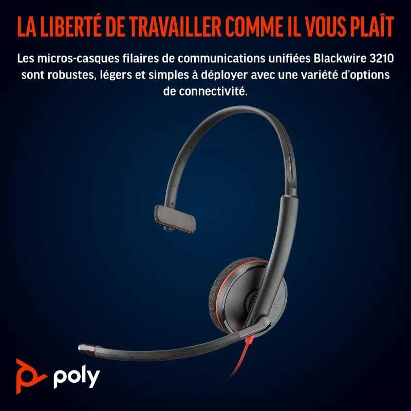 Hewlett Packard (HP) HP Poly Blackwire 3210 Vienpusės USB-C Ausinės +USB-C/A Adapteris