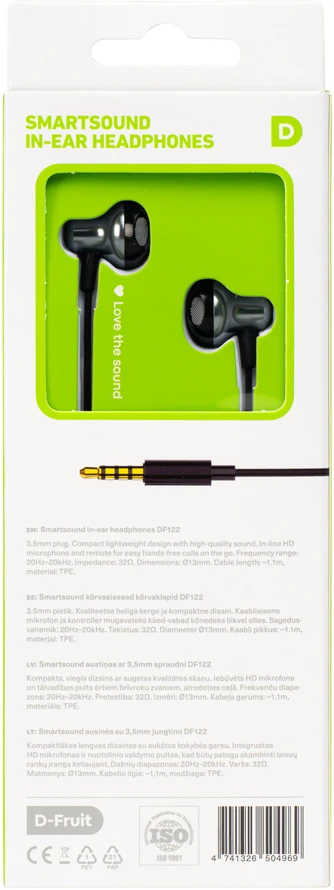 Ausinės - D-Fruit SmartSound DF122 3,5 mm Juodos