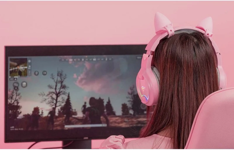 Žaidimų ausinės Havit GAMENOTE H2233d RGB rožinės spalvos