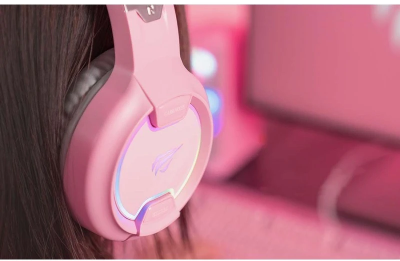 Žaidimų ausinės Havit GAMENOTE H2233d RGB rožinės spalvos