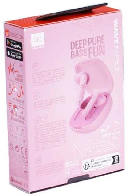 Ausinės JBL Wave Flex 2 Stereo TWS bezvadu į ausis įkišamos austiņas ar mikrofona un uzlādes korpusu rozā
