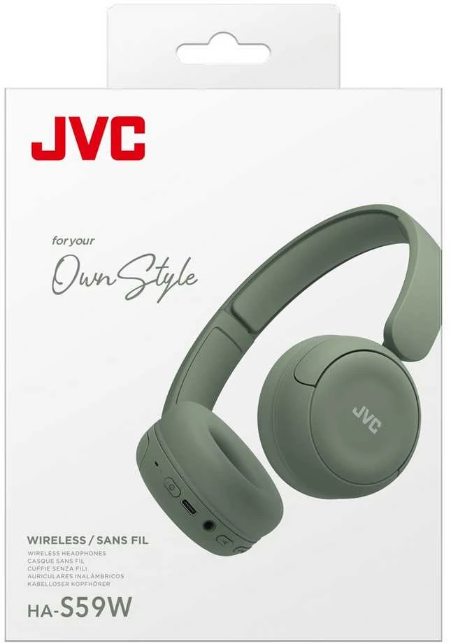 JVC, HA-S59W-GU, chaki žalios sp. dinaminės ausinės, mikrofonas