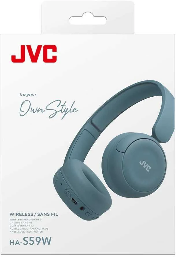 JVC HA-S59W belaidės ausinės melsvoje pakuotėje
