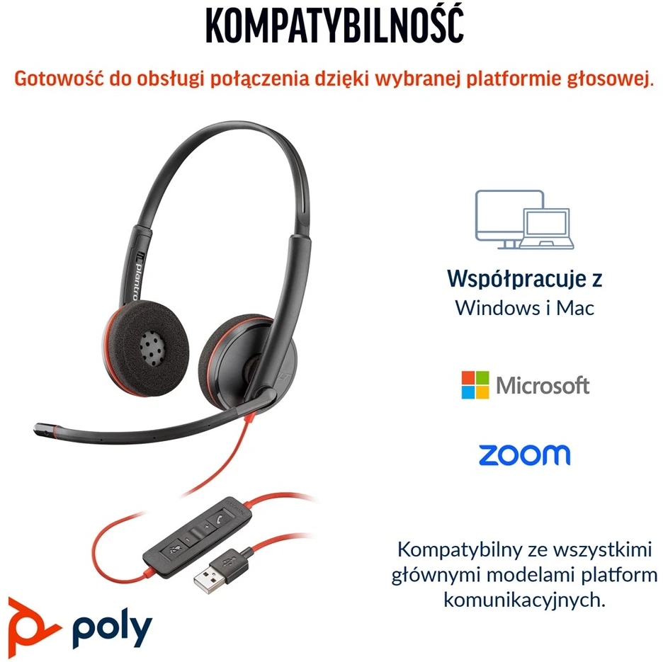 Hewlett Packard (HP) HP Poly Blackwire 3220 stereo USB-C ausinės + USB-C/A adapteris
