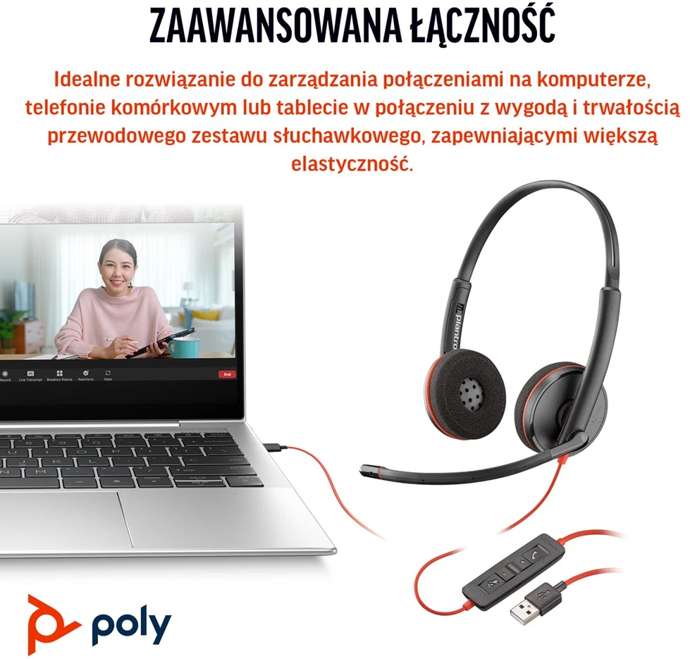 Hewlett Packard (HP) HP Poly Blackwire 3220 stereo USB-C ausinės + USB-C/A adapteris