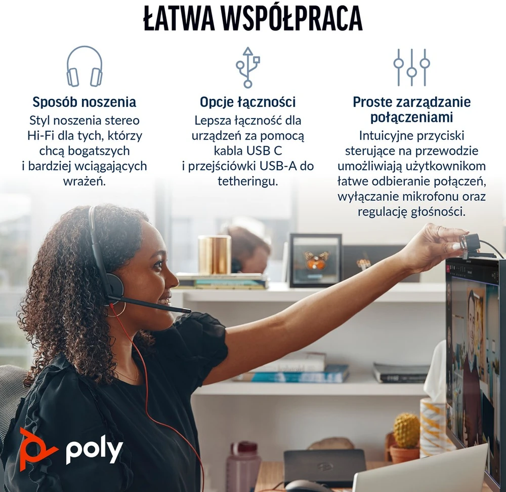 Hewlett Packard (HP) HP Poly Blackwire 3220 stereo USB-C ausinės + USB-C/A adapteris