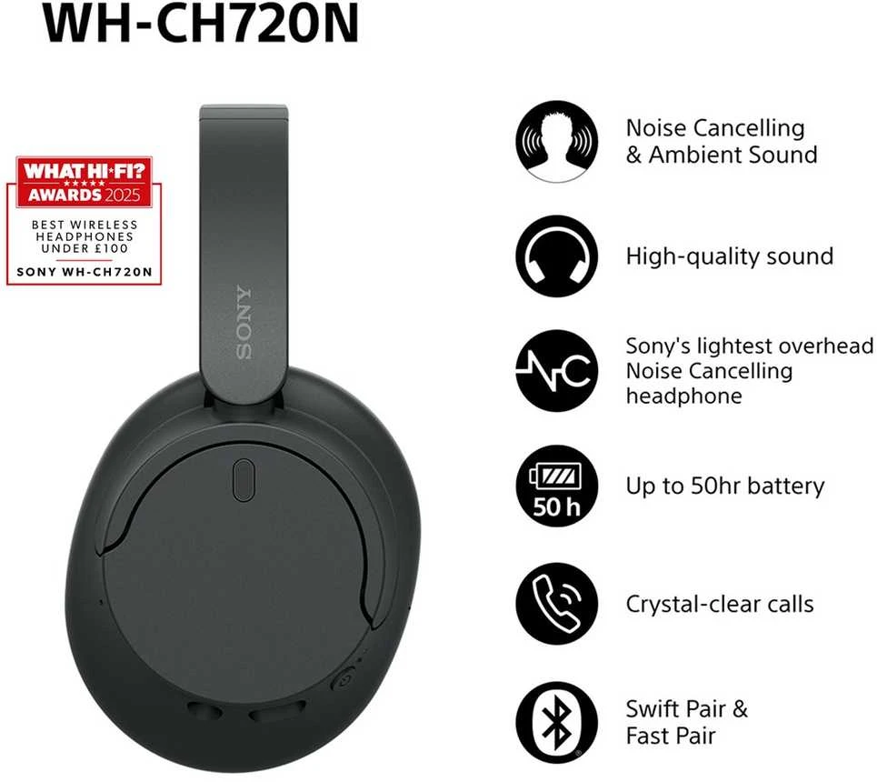 Sony WH-CH720NB belaidės ausinės, Juodos