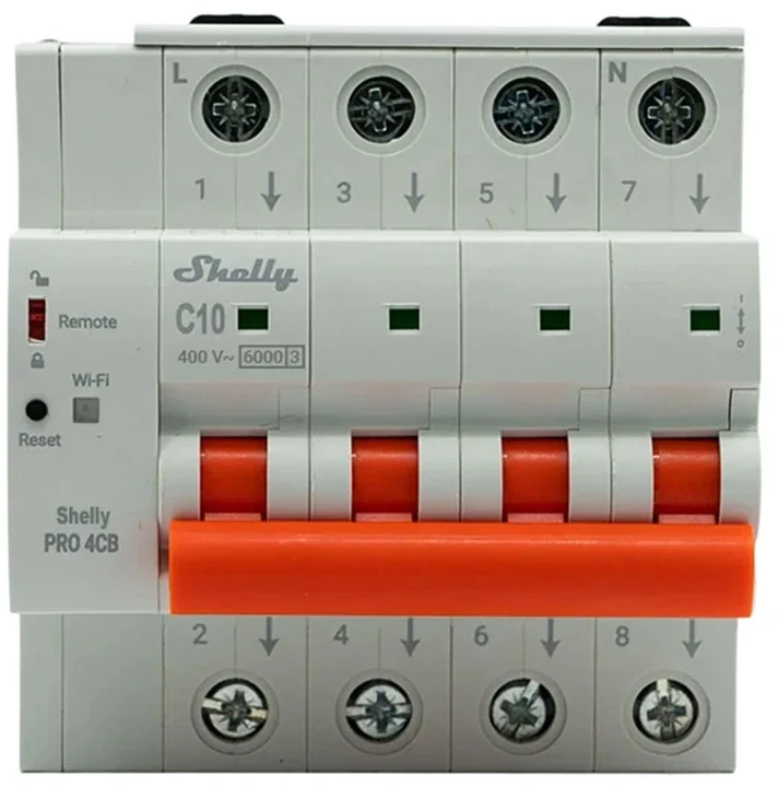 Automatinis jungiklis - Shelly Pro 4CB C10 10 A 4 polių