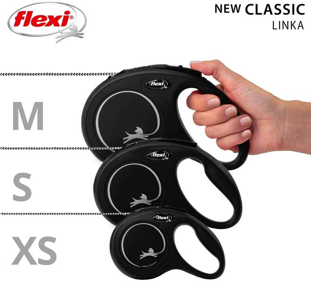 Flexi New Classic S pavadėlis šunims iki 12kg virvinis 8m juodos spalvos