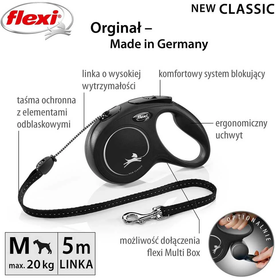Flexi New Classic M pavadėlis šunims iki 20kg virvinis 5m juodos spalvos