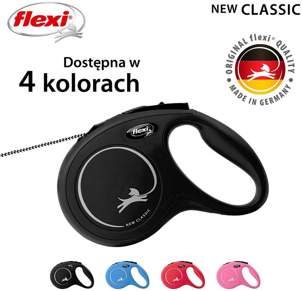 Flexi New Classic M pavadėlis šunims iki 20kg virvinis 5m juodos spalvos