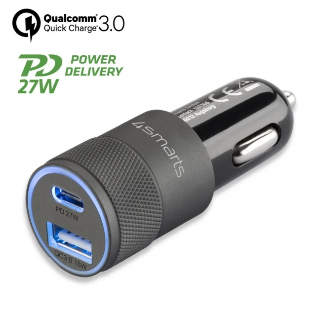 Trixie 4Smarts Car Charger Rapid+ 27W su Quick Charge, pilkas / juodas