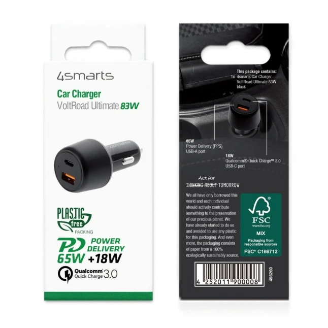 4Smarts automobilinis kroviklis VoltRoad Ultimate 83W su PD ir QC juodas