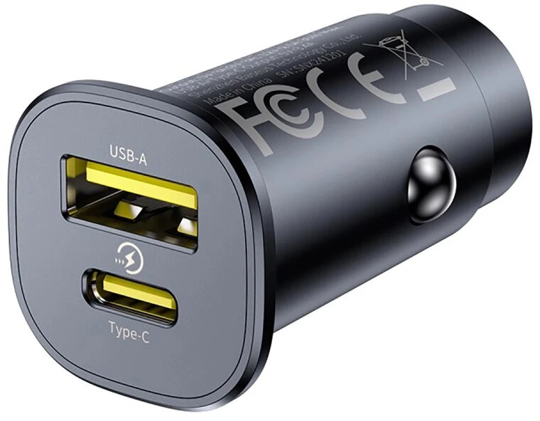 Baseus Automobilinis įkroviklis GoTrip 30W 12-24V USB-A + USB-C QC PD, juodas