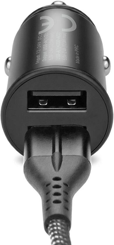 Automobilinis įkroviklis - everActive CC-25 12W Dviejų USB-A Prievadų Su USB-C Kabeliu LED, Juoda