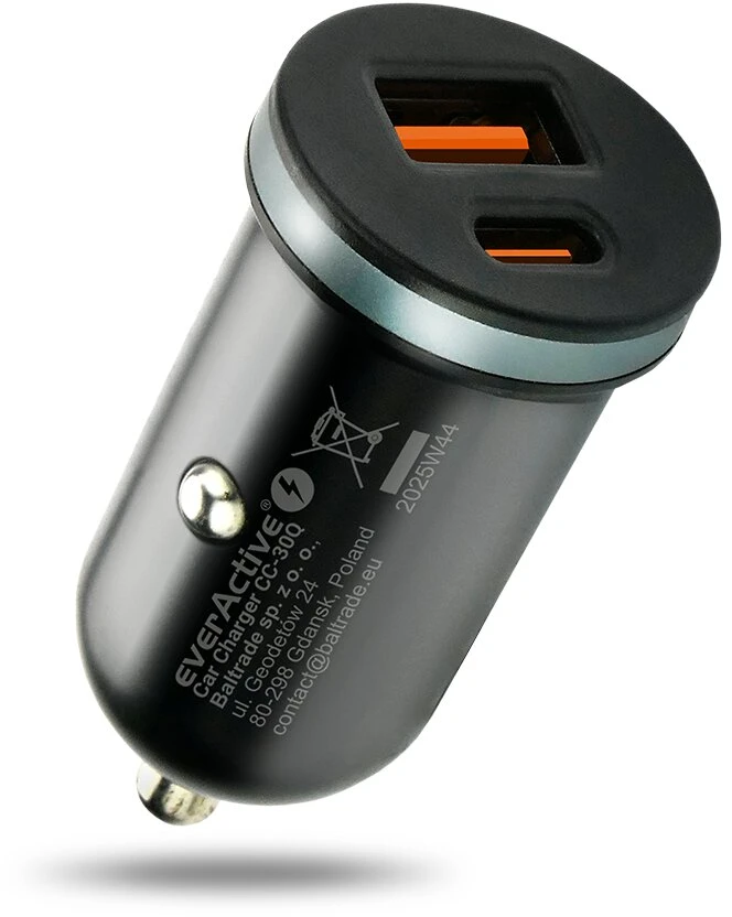 Automobilinis įkroviklis everActive CC-30Q USB + USB-C QC 3.0 PD 35W