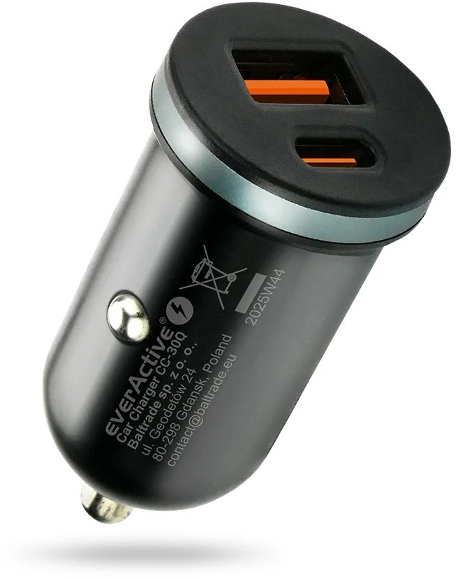 Automobilinis įkroviklis everActive CC-30Q USB + USB-C QC 3.0 PD 35W
