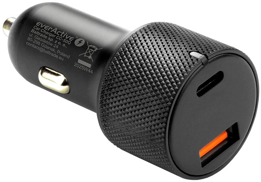 Automobilinis įkroviklis everActive CC-50Q USB QC3.0 + USB-C PD 75W