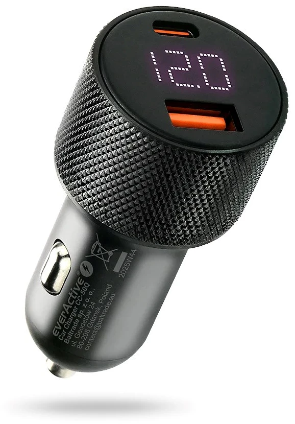 Automobilinis įkroviklis everActive CC-50Q USB QC3.0 + USB-C PD 75W