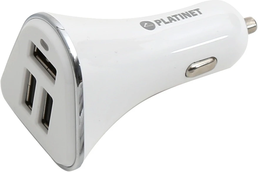 Automobilinis Įkroviklis - Platinet 3×USB 5200 mA Su Laidu, Balta