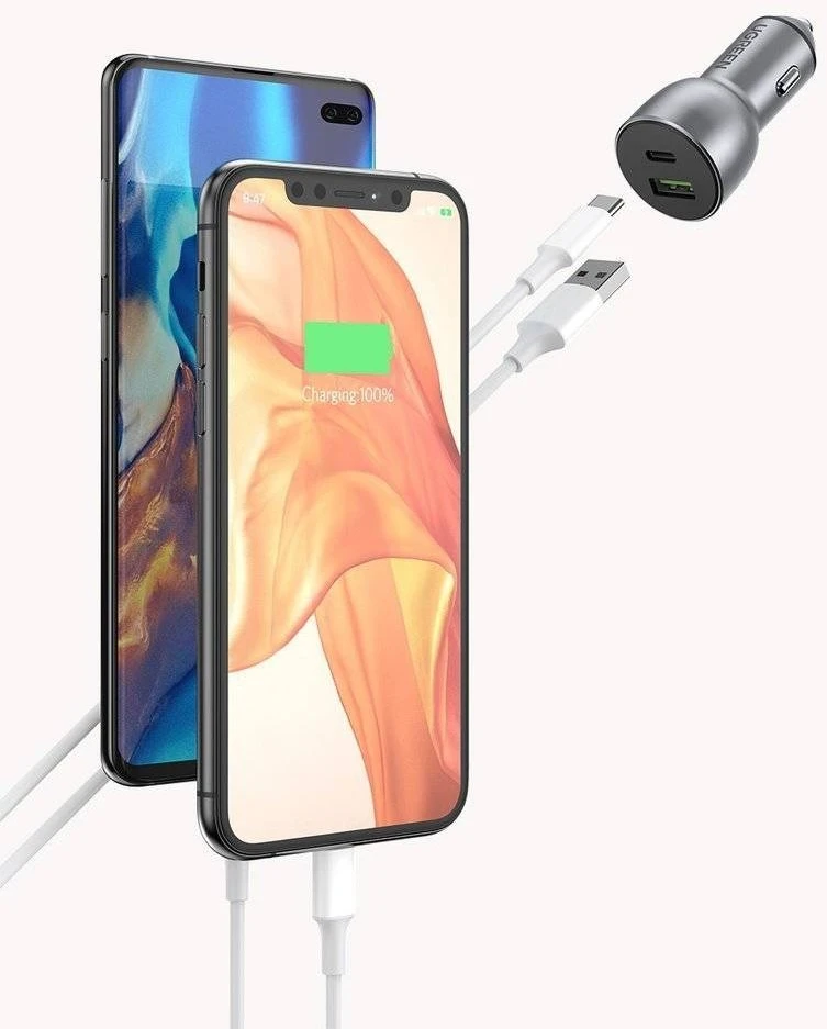 Automobilinis įkroviklis Ugreen CD213 USB-C/USB-A 36W pilkas