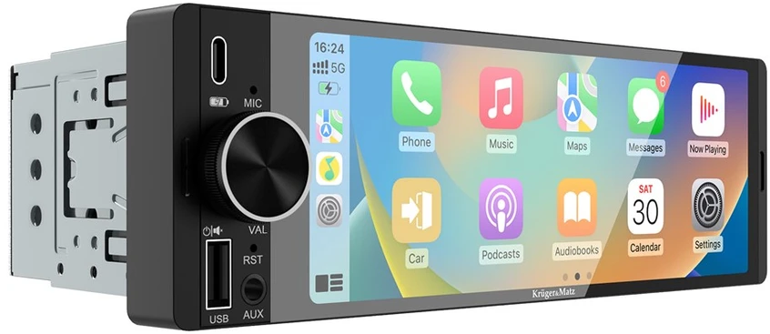 Automobilinis radijas - Kruger & Matz KM2016 1DIN CarPlay/Android Auto 6,36 colio ekranas Bluetooth