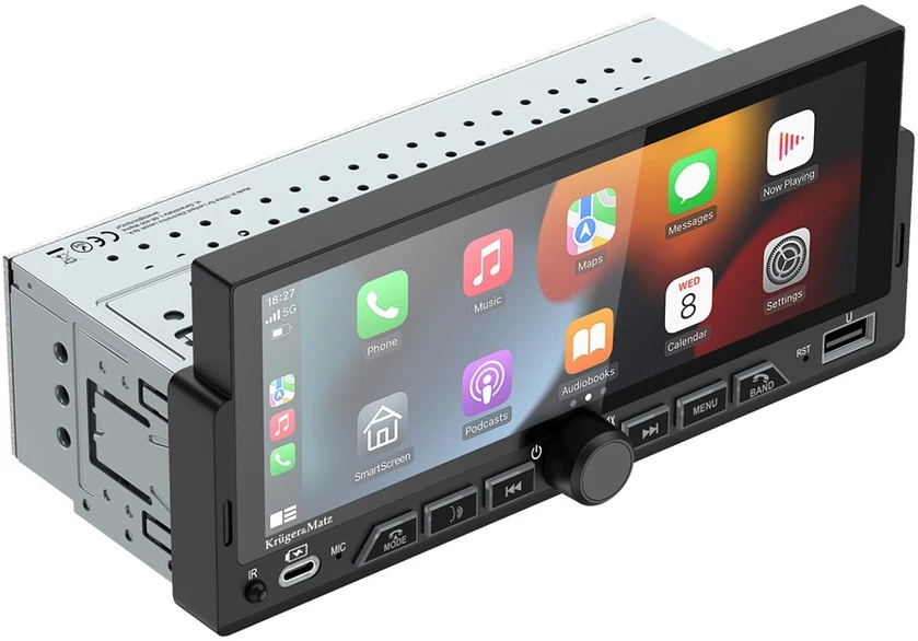 Automobilinis radijas - Kruger & Matz KM2017 1DIN CarPlay/Android Auto, 6,9 colio ekranas, Bluetooth 5.1