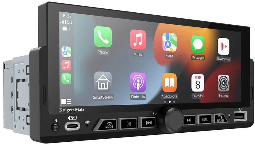 Automobilinis radijas - Kruger & Matz KM2017 1DIN CarPlay/Android Auto, 6,9 colio ekranas, Bluetooth 5.1