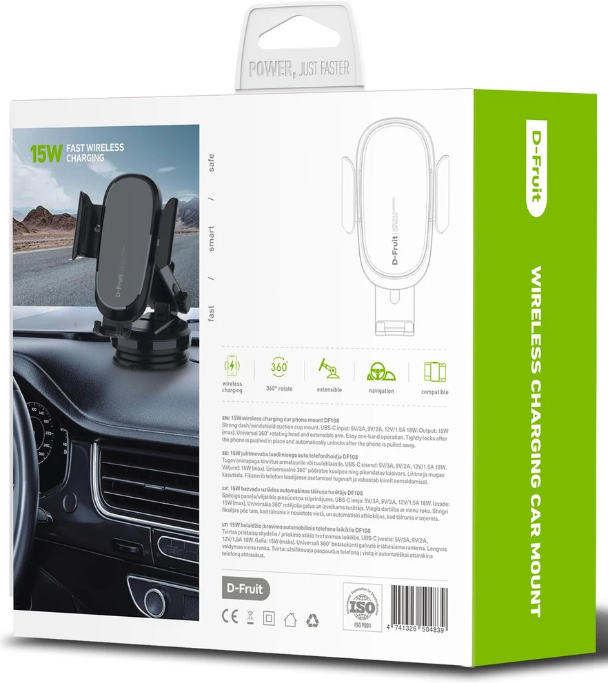 Automobilinis Telefono Laikiklis - D-Fruit DF108 15 W Belaidžio Įkroviklio Laikiklis