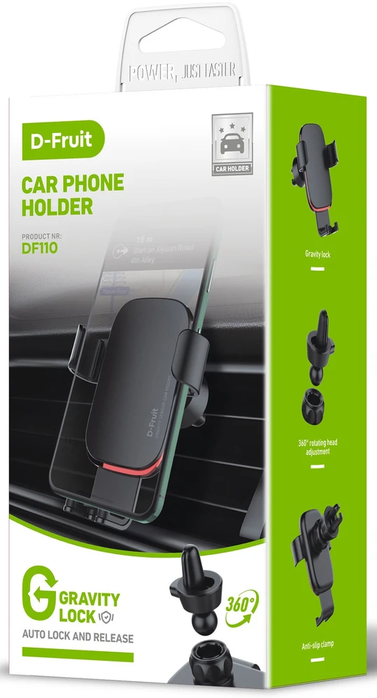 Automobilinis telefono laikiklis - D-Fruit DF110 Universalus Oro Angos Laikiklis, Sukamas 360°