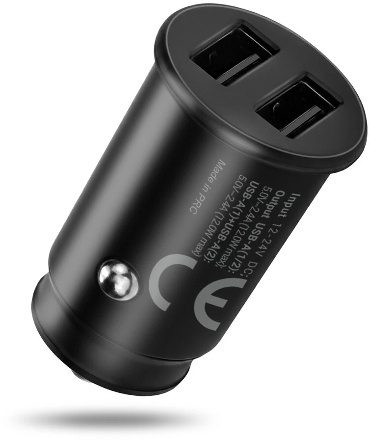 Automobilio Įkroviklis - everActive CC-25 12W Dual USB-A Ports 5V/2.4A, Juoda