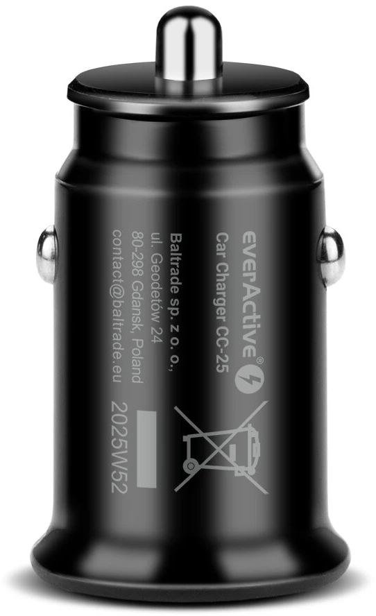 Automobilio Įkroviklis - everActive CC-25 12W Dual USB-A Ports 5V/2.4A, Juoda