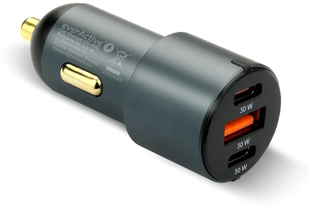 Automobilinis įkroviklis everActive CC-40Q USB QC3.0 + 2x USB-C PD 60W