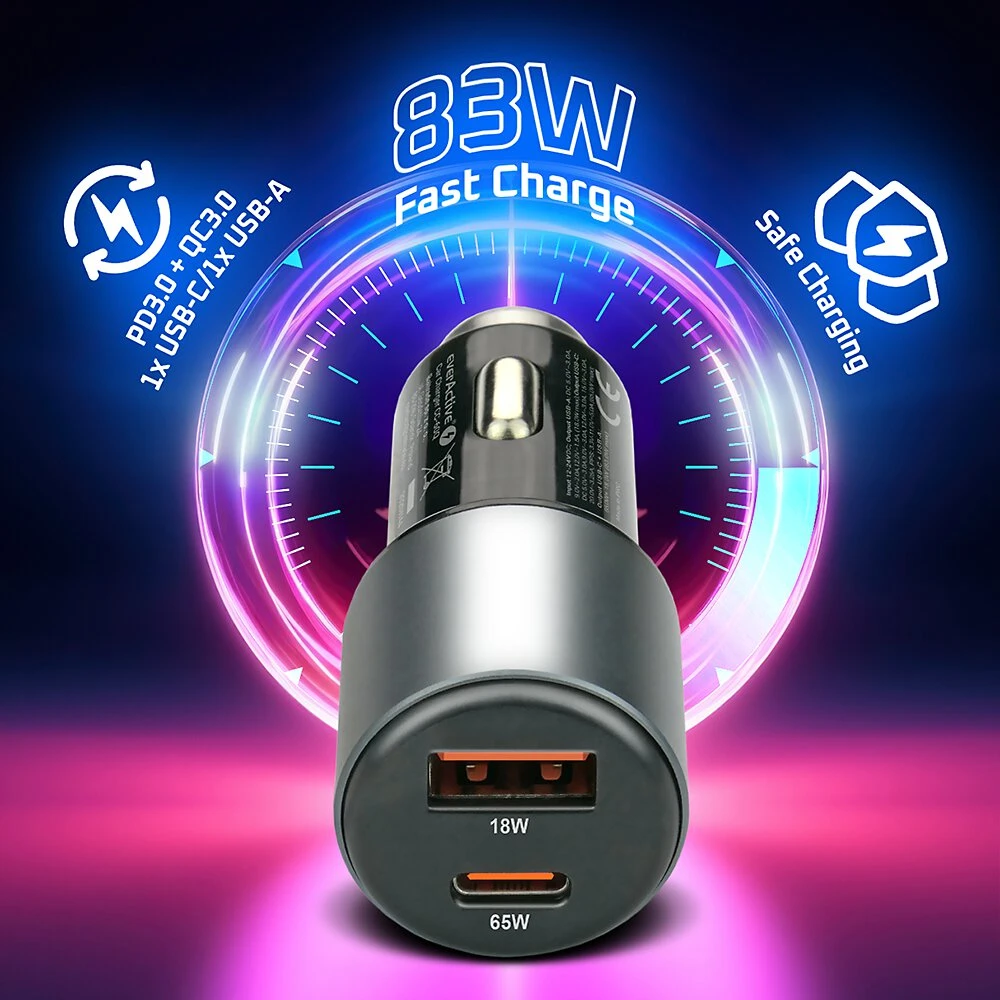 Automobilinis įkroviklis everActive CC-60Q USB QC3.0 + USB-C PD 83W