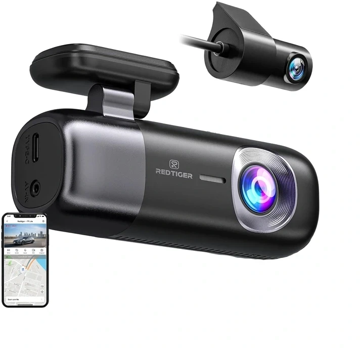 Automobilio Vaizdo Registratorius - REDTIGER F9 4K Wi‑Fi + 1080p Galinė Kamera