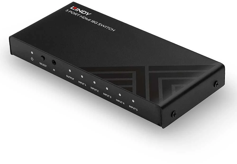 AV Jungiklis - LINDY 5 Prievadų HDMI 18G Jungiklis, 4K@60Hz, Juodas