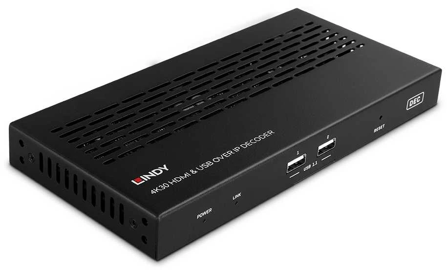 AV Sistema - LINDY 4K30 HDMI ir USB per IP Decoder 100m Cat.6, IR Palaikymas