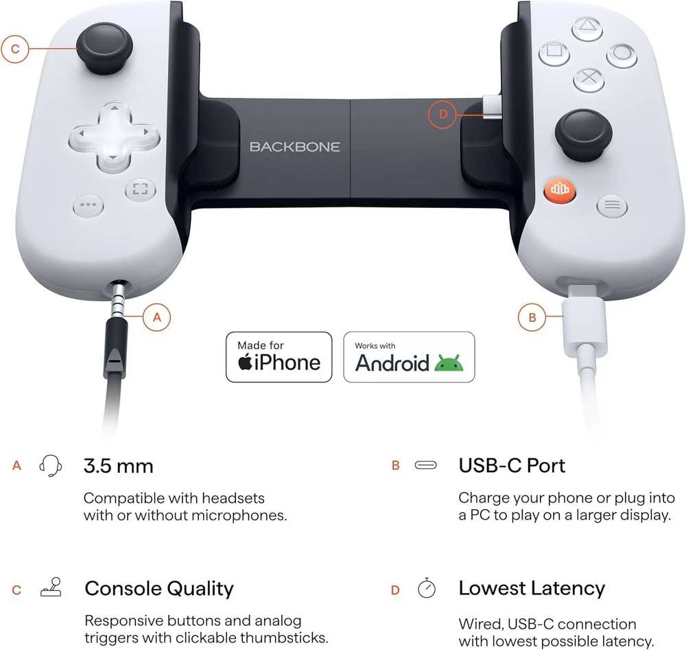 Backbone One USB-C baltos spalvos „PlayStation“ leidimas