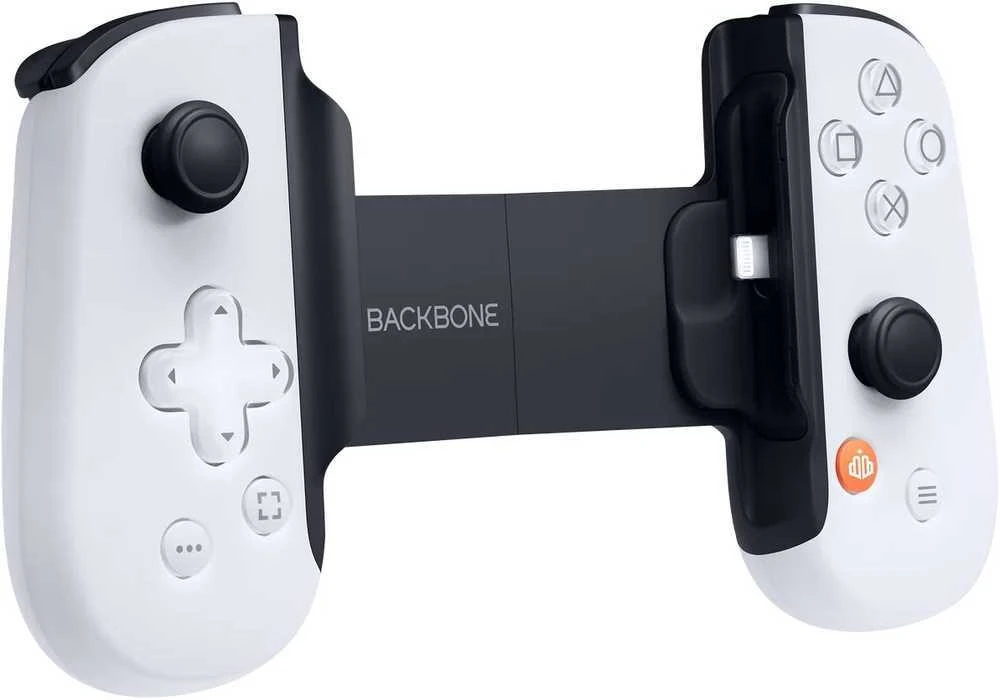 „Backbone One“ skirtas „iPhone PlayStation Edition“ „Baltas Lightning“ žaidimų pultas kompiuteriams, „PlayStation“ ir „iOS“ įrenginiams