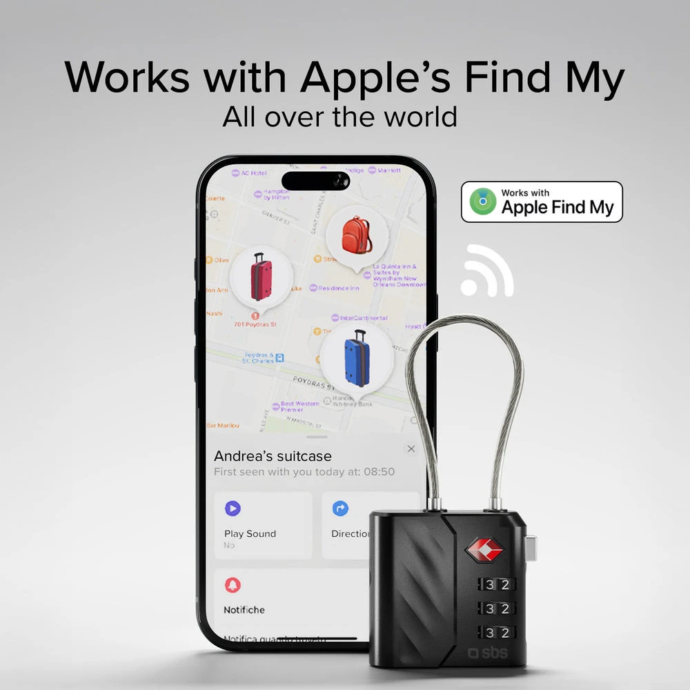 Bagažo spyna - SBS FindMy spyna, USB-C, 60 mAh