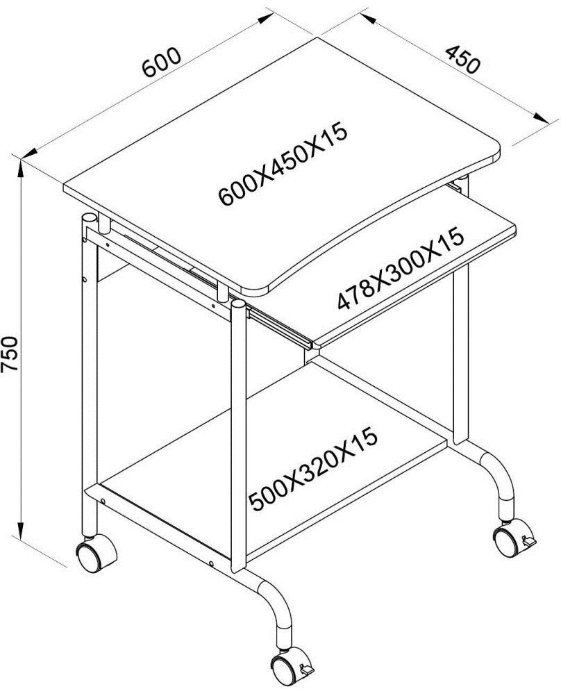 TECHLY 305694 Techly Compact kompiuterio stalas 600x450 su slankiojančiu klaviatūros dėklu bukas/sidabrinis